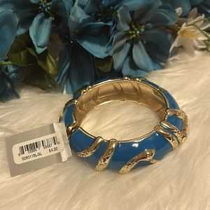 NWT Nordstrom Sequin Bracelet Blue with Gold Snake Design Open Clasp
